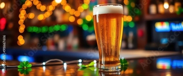 Fototapeta Pint of Beer on a Bar Counter.