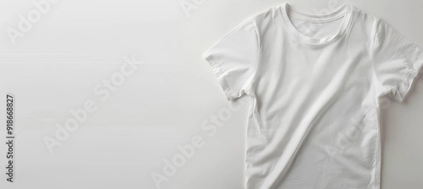 Fototapeta white smooth t-shirt on a white background, mockup image, copy space