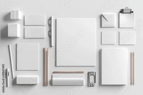Obraz Realistic blank stationery set mockup isolated created with generative ai