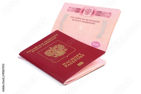 Obraz Российский заграничный паспорт, изолированно на белом фоне