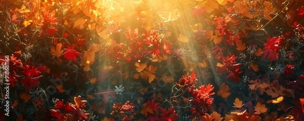 Fototapeta Sunlight filtering through autumn leaves