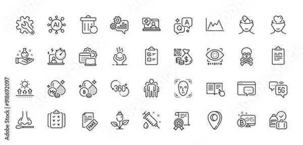 Fototapeta Magnesium mineral, Cogwheel and Seo message line icons pack. AI, Question and Answer, Map pin icons. Rule, Difficult stress, 5g internet web icon. Vector