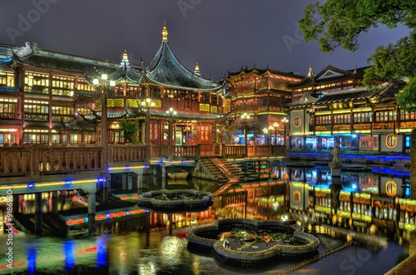 Obraz Shanghai Old Tea House in Yu Garden at night