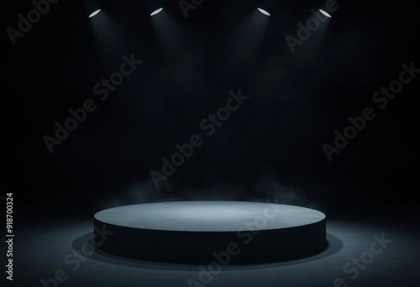 Obraz A spotlight shines brightly on a stage under a black dark background