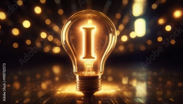 Fototapeta foco encendido, en el centro del foco esta la inicial "I" encendida, representando la palabra "idea"