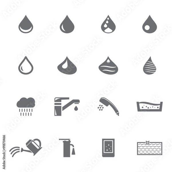 Obraz Vector grey water icons set on white bagckground