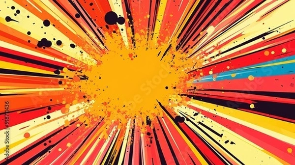 Fototapeta Abstract Background with Radial Stripes, Splatters, and Dots