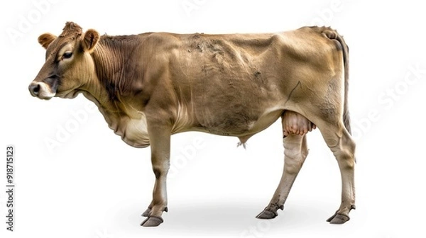 Fototapeta A Brown Cow Standing Isolated on a White Background