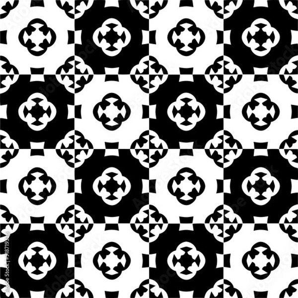 Obraz Black and white seamless pattern with abstract shapes. Repeat pattern for fashion, textile design, on wall paper, wrapping paper, fabrics and home decor.