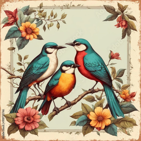 Obraz bird on a branch generative IA	