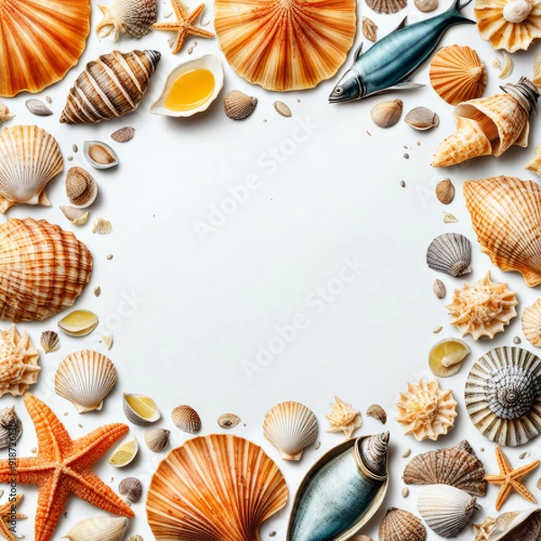 Obraz frame of seashells generative IA	