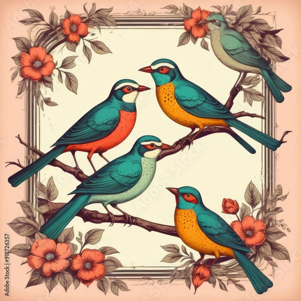 Fototapeta set of birds generative IA	