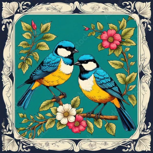 Obraz frame with birds generative IA	