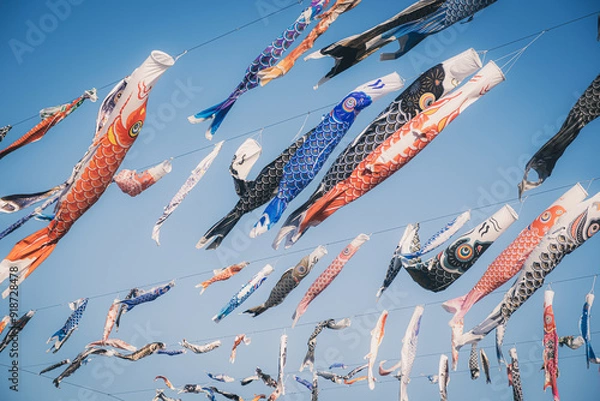 Obraz 青空を泳ぐたくさんのこいのぼり