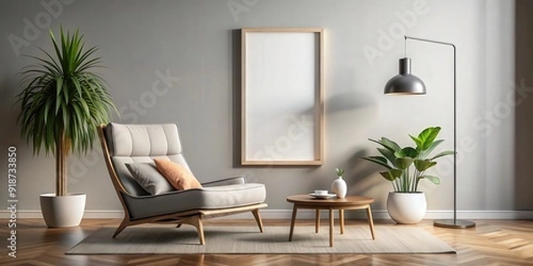 Obraz Contemporary living room featuring a sleek lounge chair in a large-format poster mockup, modern