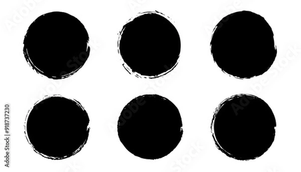 Obraz set of black round banners - brush painted circle on white background
