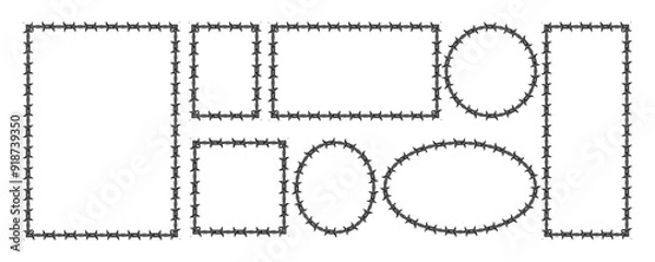 Obraz Barbed wire decorative frames collection set in black colours Y2k art style