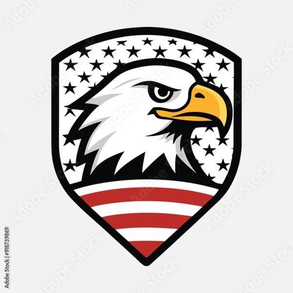 Obraz Bald eagle with an american flag vector illustration.