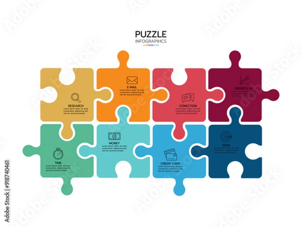 Obraz Infographic template. Concept 8 pieces of puzzle with icons.