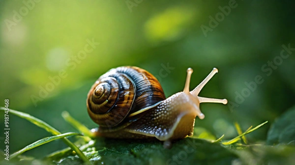 Fototapeta snail in nature with blurred background
