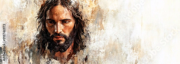 Obraz Jesus Christ in abstract painting with muted colors and soft lighting