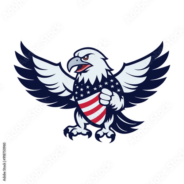 Obraz Bald eagle with an american flag vector illustration.
