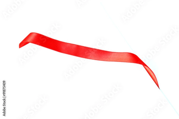 Fototapeta Shiny red ribbon isolated on white