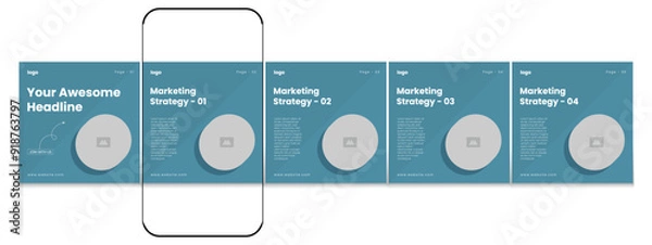 Obraz Microblog business carousel post template set, Modern Instagram carousel post design, Editable social media technology carousel post, eps 10