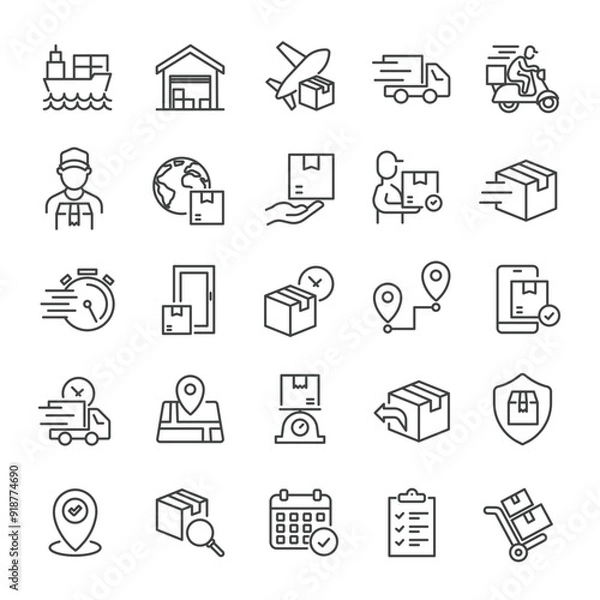 Fototapeta Delivery, shipment thin line icons collection. Editable stroke. For website marketing design, logo, app, template, ui, etc. Vector illustration.
