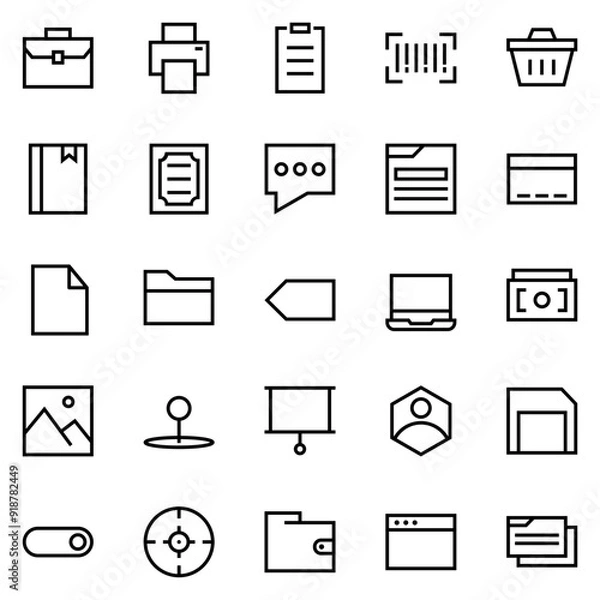 Fototapeta Collection of Basic Interface Related Vector Line Icons. Contains Icons like Suitcase, Crown, image, User and more. Editable stroke. 48x48 pixels