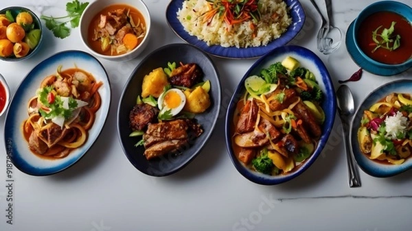Obraz Indulge in a feast for the eyes with a vibrant array of mouth-watering dishes, each one bursting with unique flavors and textures.

