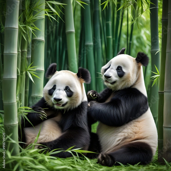 Fototapeta  Two panda bears are hugging each other and one has a black eye Wildlife Conservation 
