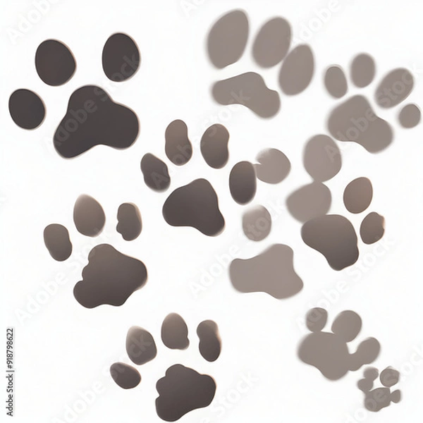 Fototapeta Paw print foot trail Dog cat paw print Vector animal print illustration on white background

