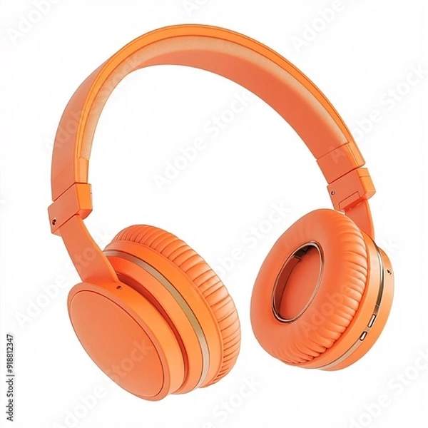 Fototapeta 240805 36. Orange headset with adjustable headband, white background, 3D Rendering, isometric