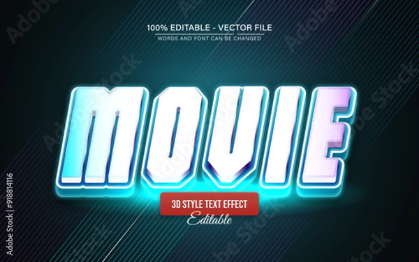 Obraz Modern blue movie text effect glowing bright style editable