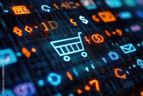 Fototapeta Global Marketplace Diversity, Shopping Cart Icon with Multicurrency Symbols