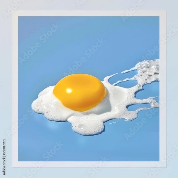 Fototapeta Minimalist art print of an egg yolk floating in the sea with a white border on all sides of the frame.