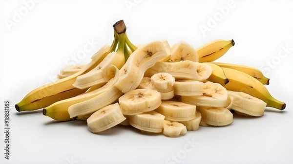 Fototapeta Bundle of banana slices isolated as a transparent PNG on a white background