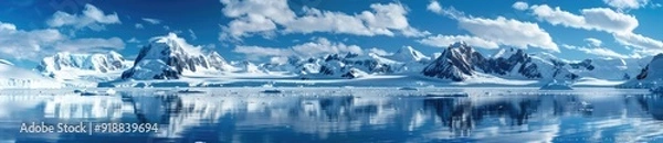 Obraz Snowy Mountain Range Reflecting in a Calm Antarctic Water
