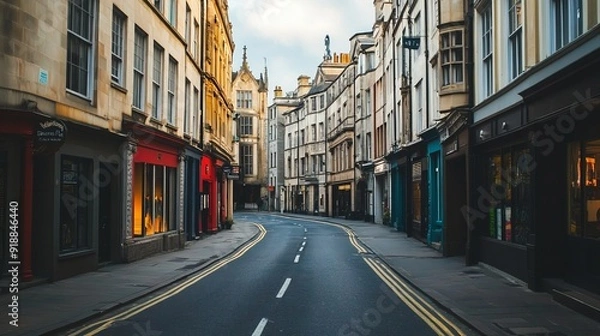 Fototapeta A view of a street in the city center of Bristol, UK, showcases the vibrant urban life and architectural charm of this historic city.