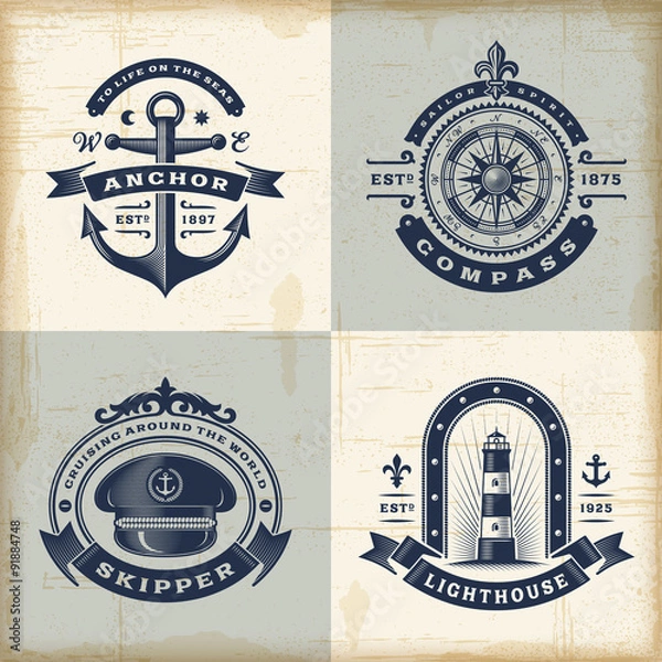 Fototapeta Set of vintage nautical labels