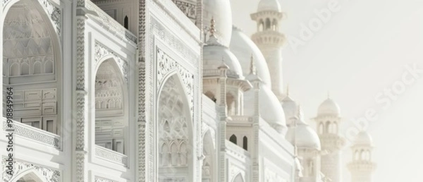 Fototapeta A row of white buildings with domes and arches