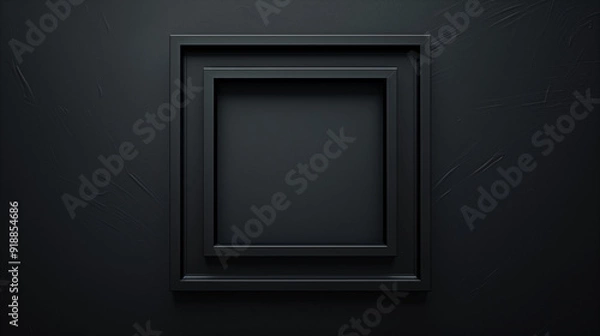 Fototapeta Black frames of different sizes are layered on a dark background, creating an abstract and minimalistic design
