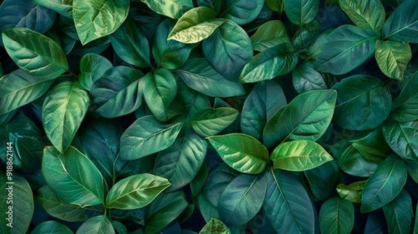 Obraz Green leaves wall pattern background. Top view, flat lay. Nature concept.