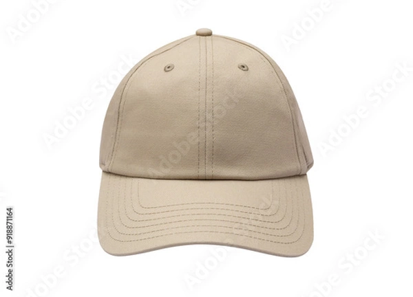 Fototapeta Front view of beige baseball caps mockup on white background, with space for your logo or design. Mock-up for branding.