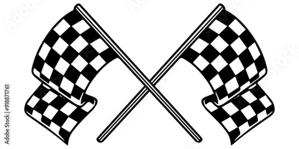 Fototapeta Crossed racing flags. Black and white flags, stylish checkerboard curly flags.