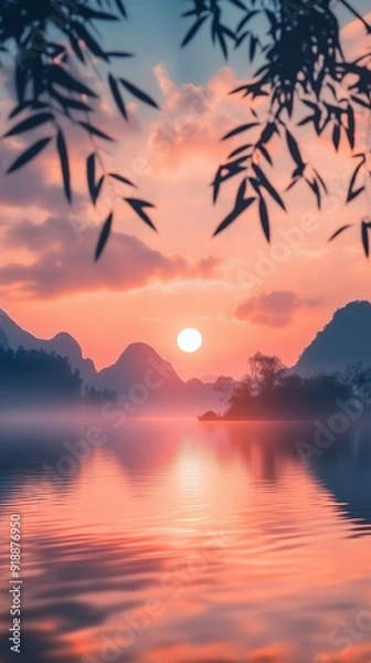 Obraz Serene Oriental Landscape at Sunset