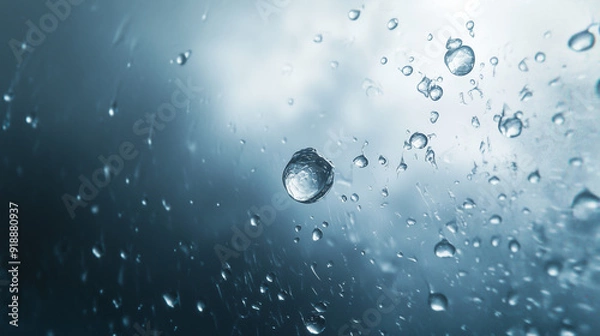 Fototapeta Raindrops on Window with Blurred City Lights Background