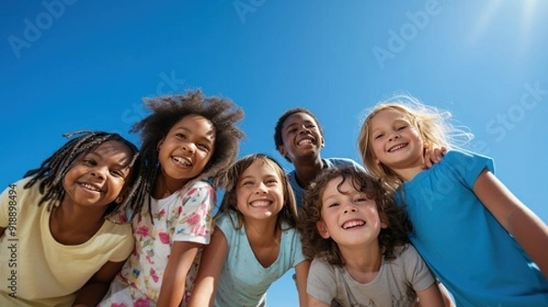 Fototapeta diverse group of children, ranging in age and ethnicity
