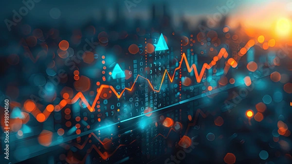 Fototapeta Raise arrow chart digital transformation abstract technology background. Business growth currency stock and investment economy